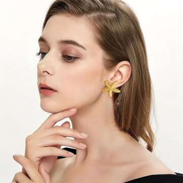 TOVABA Gold Starfish Shape Drop Earrings for Women 14k Trendy Statement Dangle Earrings Hypoallergenic Lightweight Starfish Drop Dangle Earrings Jewelry for Women Trendy