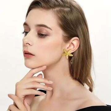 TOVABA Gold Starfish Shape Drop Earrings for Women 14k Trendy Statement Dangle Earrings Hypoallergenic Lightweight Starfish Drop Dangle Earrings Jewelry for Women Trendy