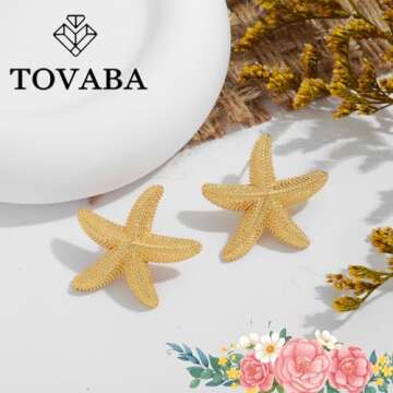 TOVABA Gold Starfish Shape Drop Earrings for Women 14k Trendy Statement Dangle Earrings Hypoallergenic Lightweight Starfish Drop Dangle Earrings Jewelry for Women Trendy