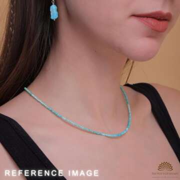 YANARA Natural Arizona Turquoise Choker Necklace For Women Beads Dainty Jewelry for her, December Bi...