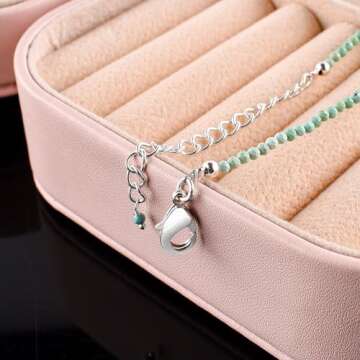 YANARA Natural Arizona Turquoise Choker Necklace For Women Beads Dainty Jewelry for her, December Birthstone, Energy Crystals, Silver Plated Chain 18 inch Gifts For Her