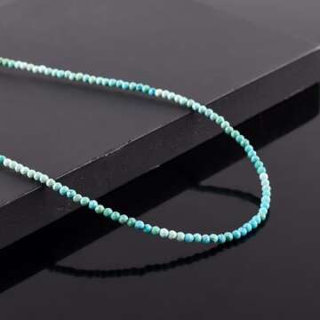 YANARA Natural Arizona Turquoise Choker Necklace For Women Beads Dainty Jewelry for her, December Birthstone, Energy Crystals, Silver Plated Chain 18 inch Gifts For Her