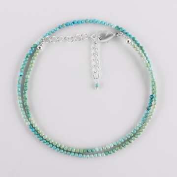 YANARA Natural Arizona Turquoise Choker Necklace For Women Beads Dainty Jewelry for her, December Birthstone, Energy Crystals, Silver Plated Chain 18 inch Gifts For Her
