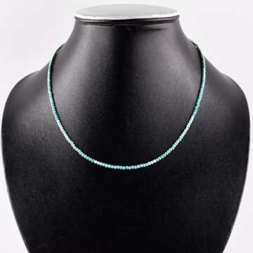 YANARA Natural Arizona Turquoise Choker Necklace For Women Beads Dainty Jewelry for her, December Birthstone, Energy Crystals, Silver Plated Chain 18 inch Gifts For Her