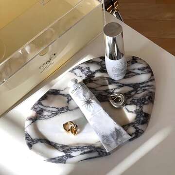 Artisanal Abode Real Luxurious Natural Marble Vanity Tray Genuine Marble Stone Storage Tray for Home...