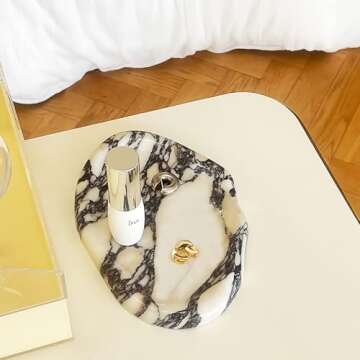 Artisanal Abode Real Luxurious Natural Marble Vanity Tray Genuine Marble Stone Storage Tray for Home Decor Bathroom/Kitchen/Vanity/Dresser Non-Resin Irregular Shape