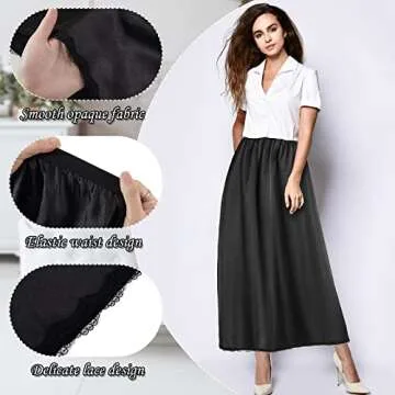 Jiuguva 2 Pieces Half Slip Lace Long Underskirt Women's Satin Half Slip for Under Dresses(3X-Large,Black, White)