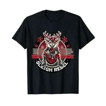 Sleigh Rebel Punk Gothic Reindeer Christmas Design T-Shirt