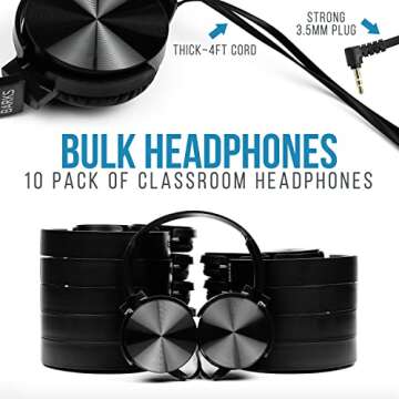 Barks Classroom Headphones (10 Pack): On-Ear Premium Student Bulk Headphones: Perfect for Kids, Grad...
