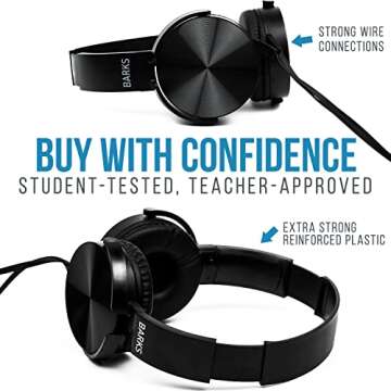 Barks Classroom Headphones (10 Pack): On-Ear Premium Student Bulk Headphones: Perfect for Kids, Grades K-12, Schools & for Class Sets (Great Value, Durable, Noise Reducing, Comfortable, Easy-to-Clean)
