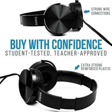 Barks Classroom Headphones (10 Pack): On-Ear Premium Student Bulk Headphones: Perfect for Kids, Grades K-12, Schools & for Class Sets (Great Value, Durable, Noise Reducing, Comfortable, Easy-to-Clean)