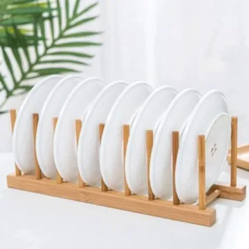 Z ZICOME 8-Slots Bamboo Dish Rack for Kitchen Organization