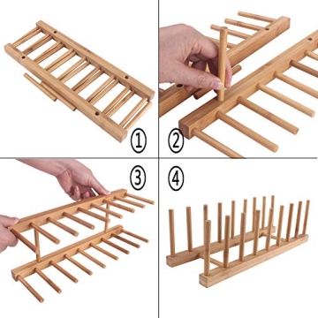 Z ZICOME 8-Slots Bamboo Dish Rack for Kitchen Organization