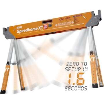 Bora Portamate Speedhorse XT Sawhorse Pair- Two pack, 30-36 inch height adjustable Legs, Metal Top for 2x4, Heavy Duty Pro Bench Saw Horse for Contractors, Carpenters - PM-4550T,Orange