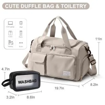 Beige Small Gym Bag for Women, Waterproof Travel Duffle Bag Carry On Weekender Bag with Shoe Compart...