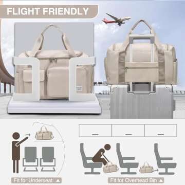 Beige Small Gym Bag for Women, Waterproof Travel Duffle Bag Carry On Weekender Bag with Shoe Compartment & Wet Pocket, Gym Tote Bag for Travel, Workout, Sport