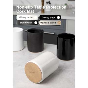 Nucookery Utensil Holder, 6.4" Ceramic Kitchen Utensil Holder for Countertop with Protection Cork Bo...