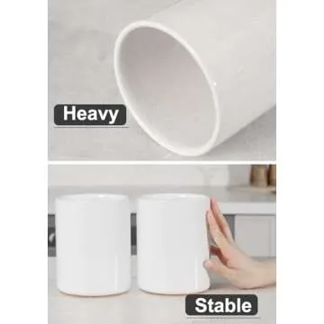 Nucookery Utensil Holder, 6.4" Ceramic Kitchen Utensil Holder for Countertop with Protection Cork Bottom, Vintage Farmhouse Kitchen Decor for Counter, Christmas Gift (Sand)