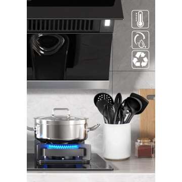 Nucookery Utensil Holder, 6.4" Ceramic Kitchen Utensil Holder for Countertop with Protection Cork Bottom, Vintage Farmhouse Kitchen Decor for Counter, Christmas Gift (Sand)