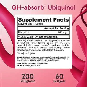 Jarrow Formulas® QH-Absorb®, 200 mg, Ubiquinol Dietary Supplement for Healthy Cardiovascular Function, 60 Softgels, 60 Day Supply