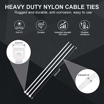 8 Inch Zip Cable Ties (100 Pieces) - Durable Self-Locking Ties by Boacua