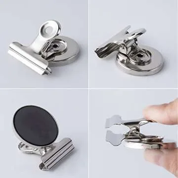 Strong Office Black Magnetic Clips Heavy Duty Refrigerator Magnet Hook Clips for Photo Displays, Whiteboards, Locker, Fridge, Classroom, School, Office(10 Pack) (Sliver)