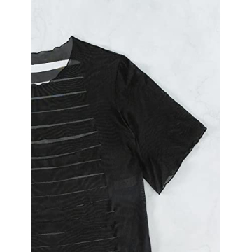 SOLY HUX Women's Mesh Bathing Suit Cover Ups Ripped See Through Swimsuit Short Beach Dress Sexy Beachwear Swimwear Solid Black L