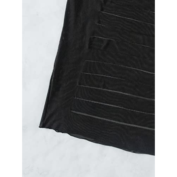 SOLY HUX Women's Mesh Bathing Suit Cover Ups Ripped See Through Swimsuit Short Beach Dress Sexy Beachwear Swimwear Solid Black L