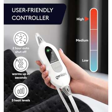 GENIANI Extra Large Electric Heating Pad for Back Pain and Cramps Relief - Auto Shut Off - Soft Heat Pad for Moist & Dry Therapy - Heat Patch (XL Black)