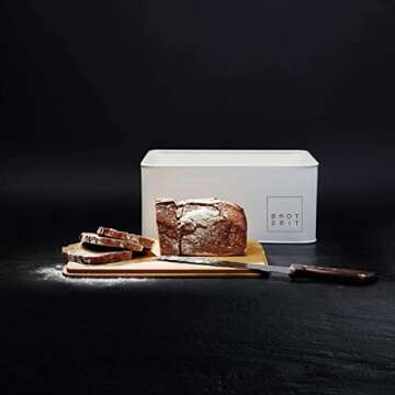 Lumaland Farmhouse Bread Box - Metal Bread Box with Bamboo Lid/Cutting Board - Vintage Decor Bread S...