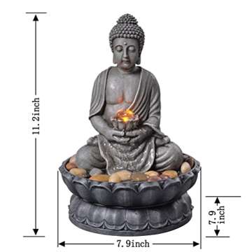 GOSSI 11.2 in Tall Indoor Décor Tabletop Buddha Fountains Desk Water Fountain Sitting Buddha Founta...