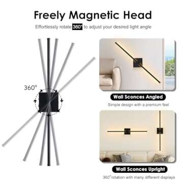 LED Wireless Wall Sconce with Remote Control (Set of Two), USB Rechargeable Battery Powered Indoor Wall Lamps, Dimmable, 360° Rotate,Timing, 28.3 inch Black Wall Lights for Hallway/Living Room/Bedroom