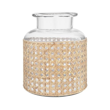 Bloomingville 8"H Glass Vase with Decorative Cane Sleeve