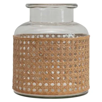Bloomingville 8"H Glass Vase with Decorative Cane Sleeve
