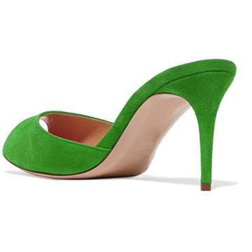 Fericzot High Heel Sandals Slip on Kitten Peep Toe Dress Pump Slides Backless Slingback Summer Slipper for Women Green 6.5M