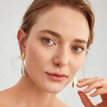 Zeshimb Teardrop Chunky Earrings Two Tone Tear Dangle Earrings Gold Silver Water Drop Asymmetrical Earrings Mismatched Glossy Teardrop Statement Earrings Jewelry for Women