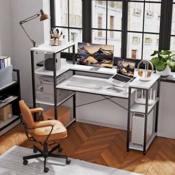 HYPIGO Computer Desk with Storage Shelves, 63 Inch Teen Desk with Bookshelf, Home Office Desk for St...