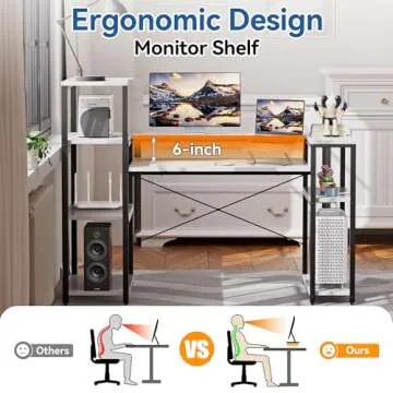 HYPIGO Computer Desk with Storage Shelves, 63 Inch Teen Desk with Bookshelf, Home Office Desk for Study, Writing, PC Work, Gaming, White