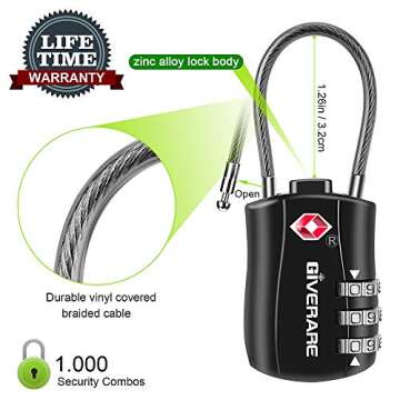 GIVERARE TSA Approved Luggage Locks for Travel Security
