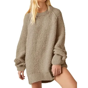 Saodimallsu Womens Oversized Sweater 2024 Fall Trendy Fuzzy Crew Neck Long Sleeve Casual Tunic Sweat...