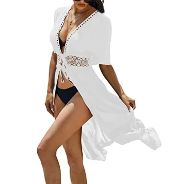 Ekouaer Women's Swimwear Cover Ups Sexy Open Front Beach Bikini Swimsuit Kimono Cardigan Cover Up Lo...