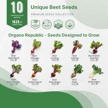 Organo Republic 10 Rare Beet Seeds Variety Pack for Planting Indoor & Outdoors 1625+ Heirloom Non-GMO Bulk Beets Gardening Seeds: Chioggia, Detroit Dark Red, Sugar, Cylindra, Bulls Blood, White Albino