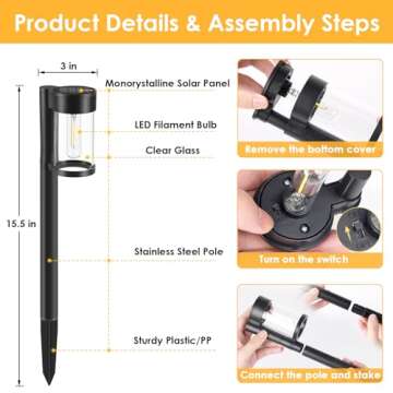 Solar Pathway Lights Outdoor, 10 Pack Metal & Glass Solar Lights Outdoor Waterproof Landscape Path Lights Solar Lights for Outside Yard Lawn Walkway Driveway Garden Decor