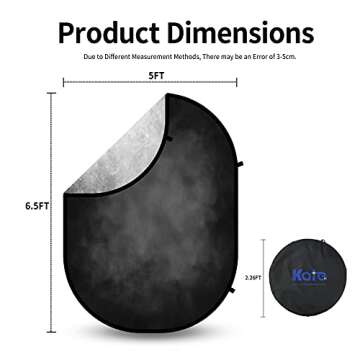 Kate 5x6.5ft(1.5x2m) Collapsible Backdrop Folded Microfiber Professional Grey and Black Double-Sided...