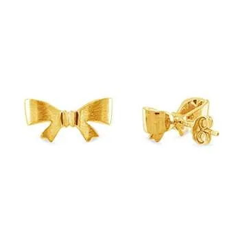 Cute Tiny Bow Stud Earrings in 14K Gold Over Silver
