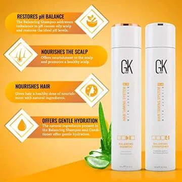 GK HAIR Global Keratin Balancing Shampoo and Conditioner Sets (10.1 Fl Oz/300ml) with Anti Frizz Serum Argan Oil (1.69 Fl Oz/50ml) for Dry Damaged Repair- All Hair Types Sulfate Paraben Free Unisex