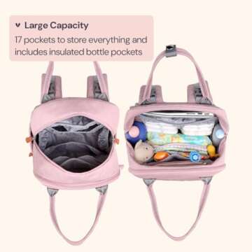 BabbleRoo Diaper Bag Backpack - Baby Essentials Travel Tote Multi function Waterproof Bag, with Chan...