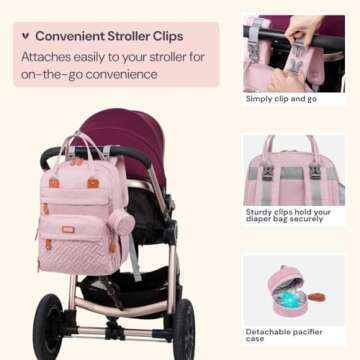 BabbleRoo Diaper Bag Backpack - Baby Essentials Travel Tote Multi function Waterproof Bag, with Changing Pad, Stroller Straps & Pacifier Case Unisex, Pink