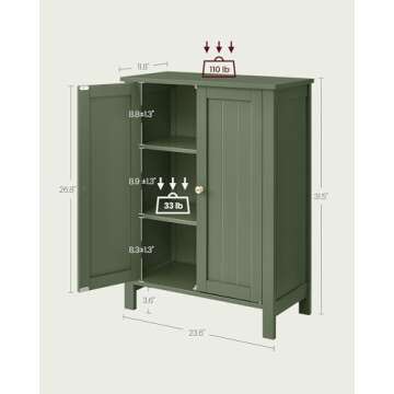 VASAGLE Forest Green Bathroom Storage Cabinet with Adjustable Shelves