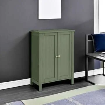 VASAGLE Forest Green Bathroom Storage Cabinet with Adjustable Shelves